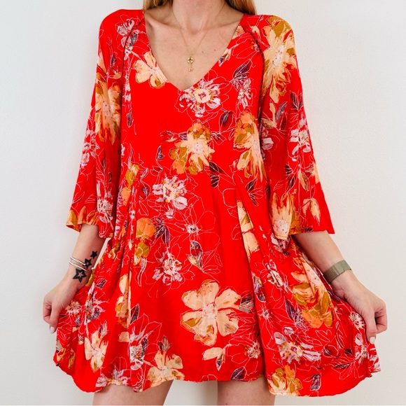 New Free People Eyes On You Floral Print Mini Dress Lined Pockets - Picture 4 of 9